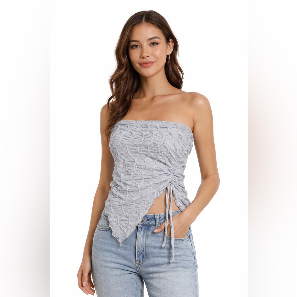 See You Monday Textured Ruched Asymmetrical Tube Top Size M